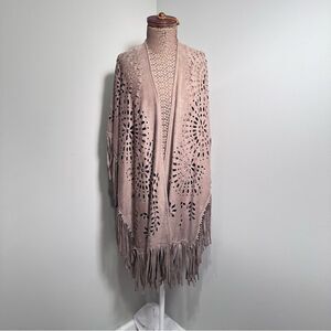 Laser Cut Western Faux Suede Shawl Cape